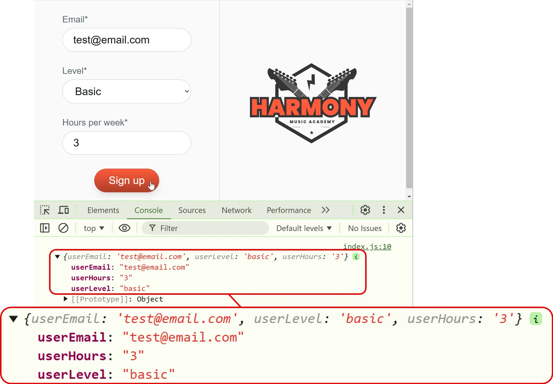 Console log messages