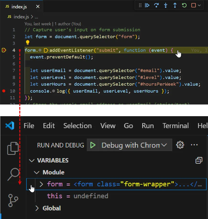 Code paused at breakpoint