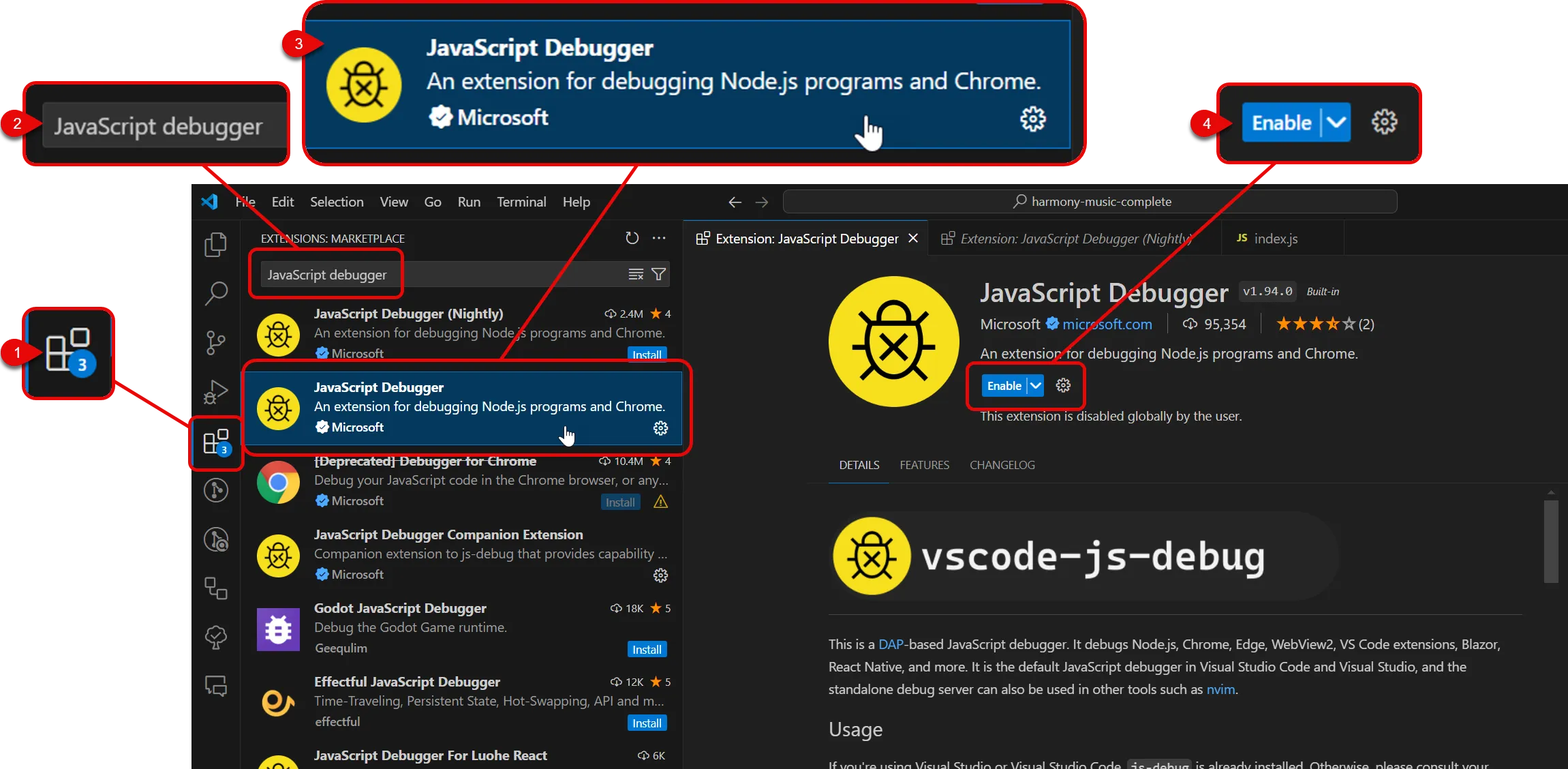Install JavaScript Debugger extension