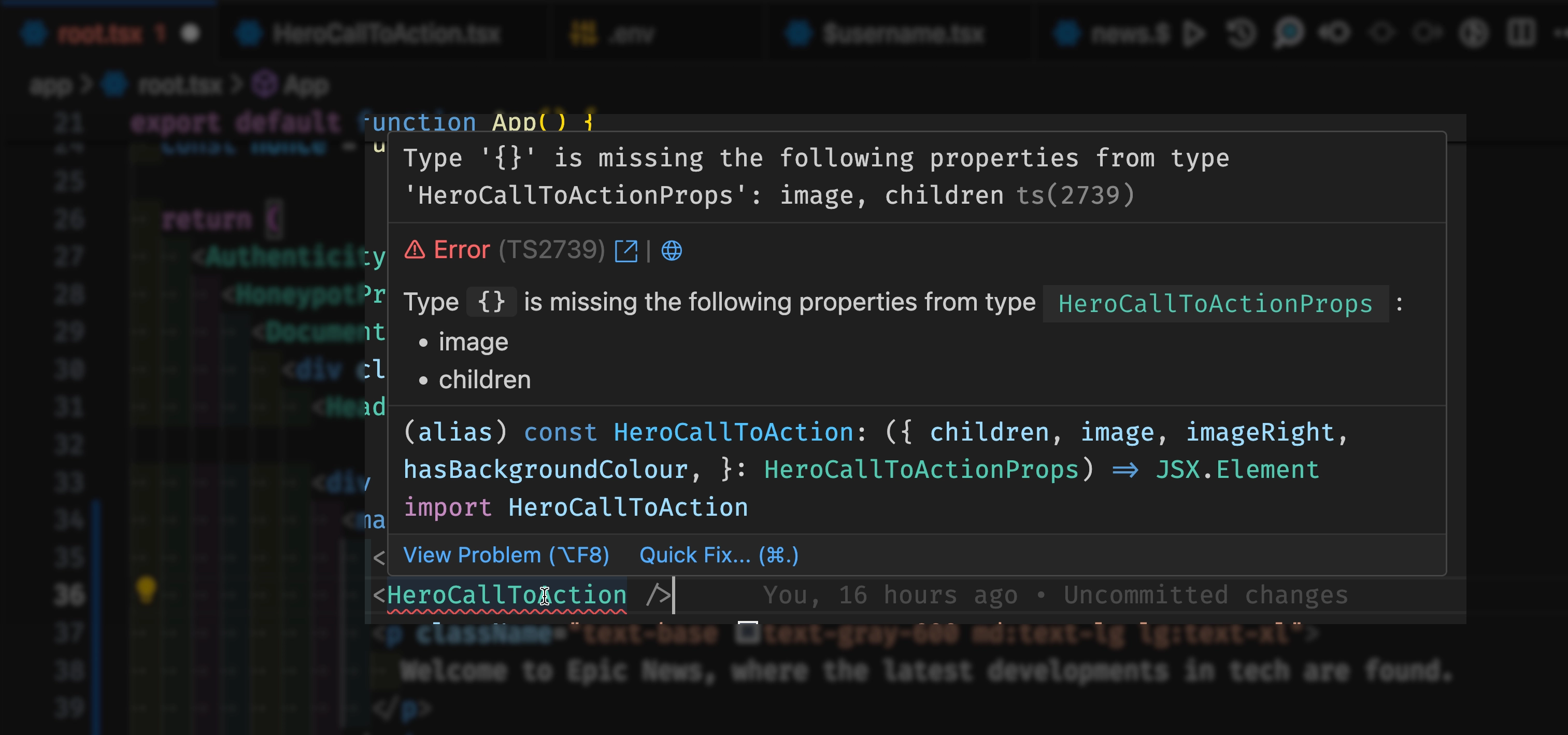 HeroCallToAction component missing props