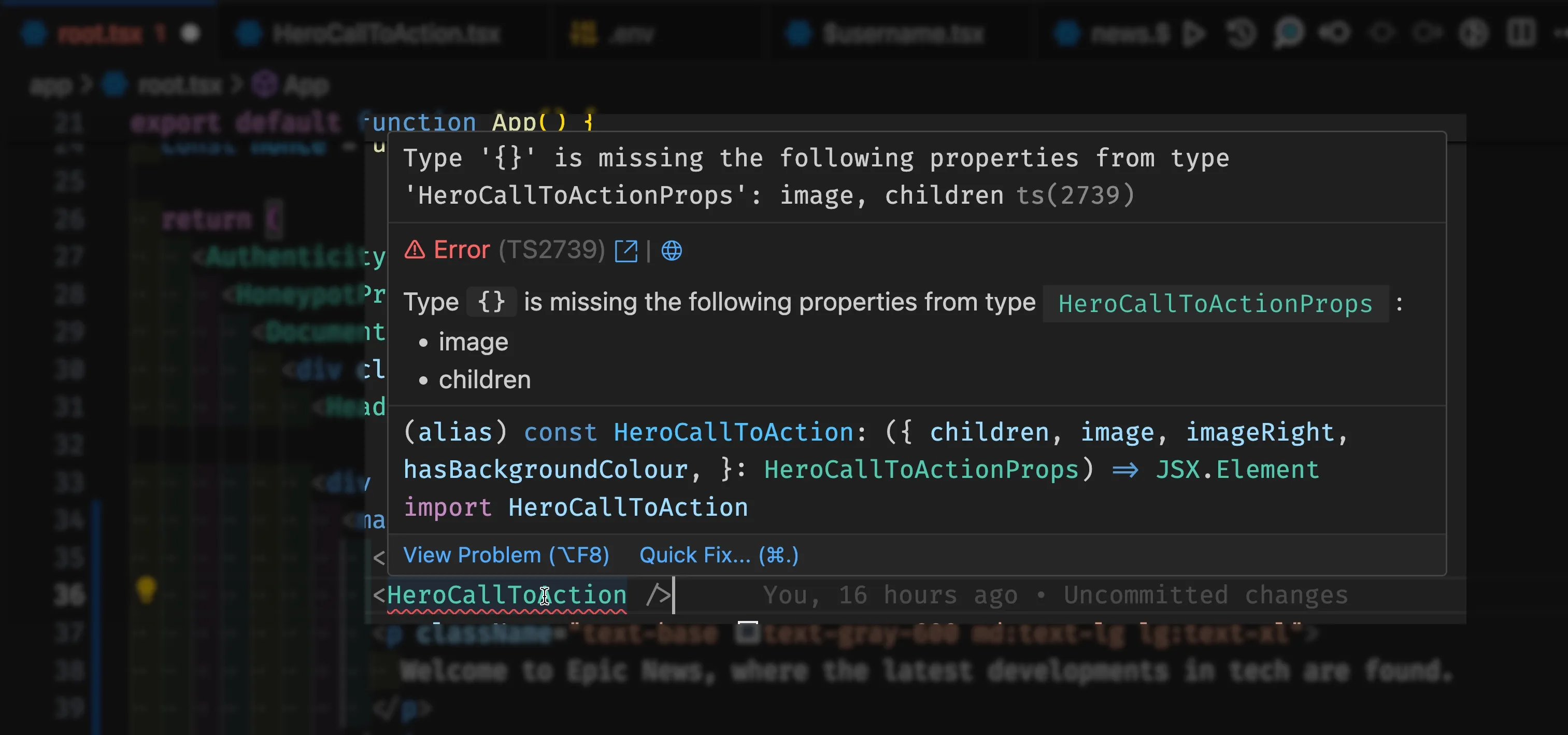 Hero Call To Action Missing Props