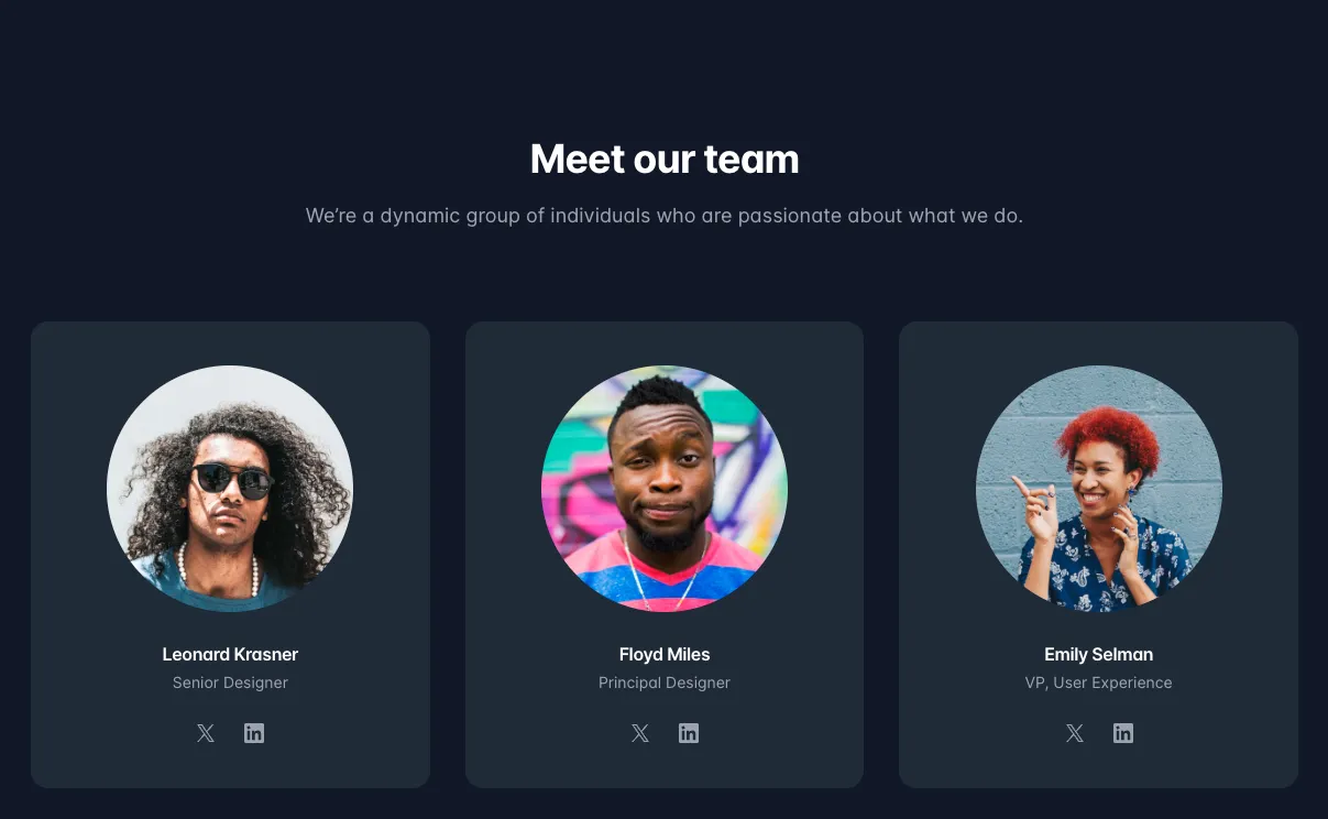 'Meet our team' section design