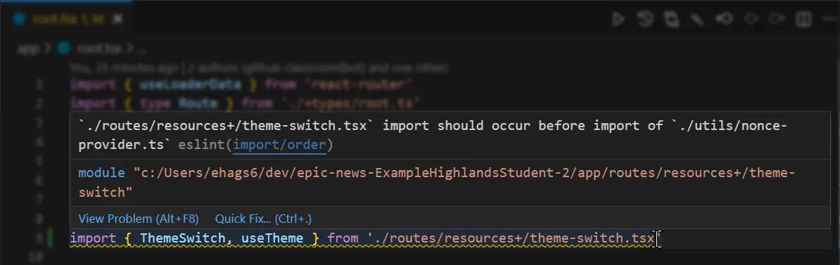 Yellow lines in VS Code
