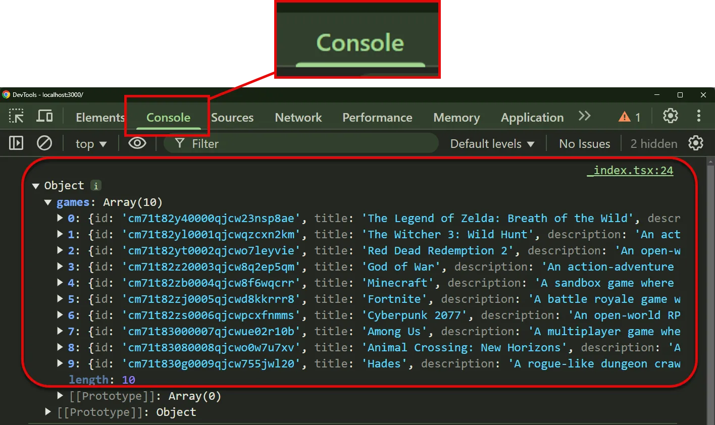 Console log of games