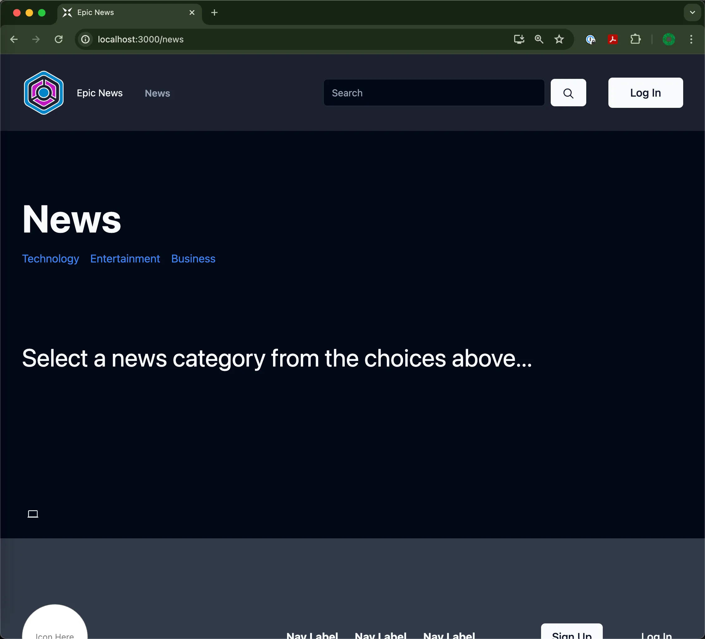 News page with welcome text