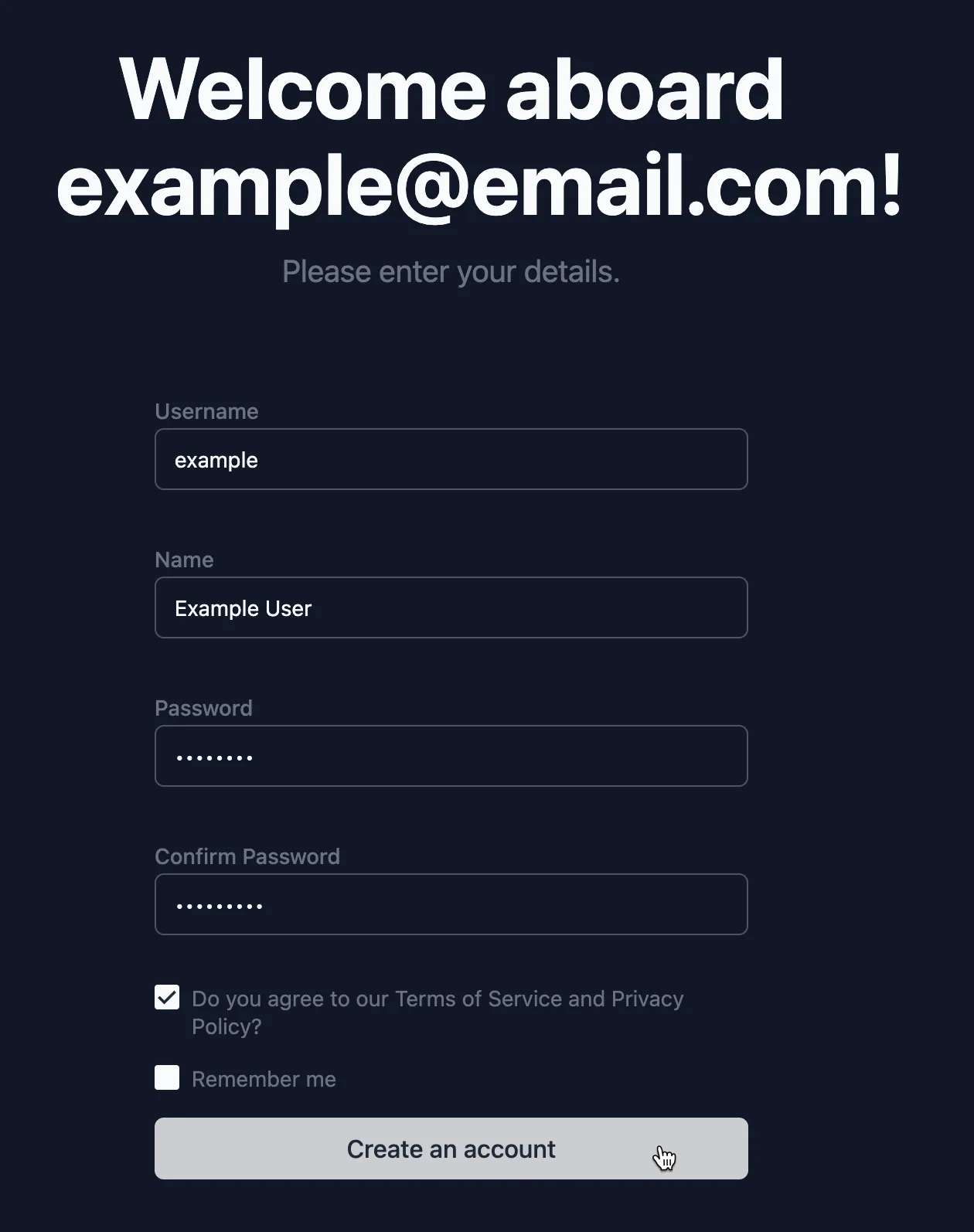 Onboarding screen