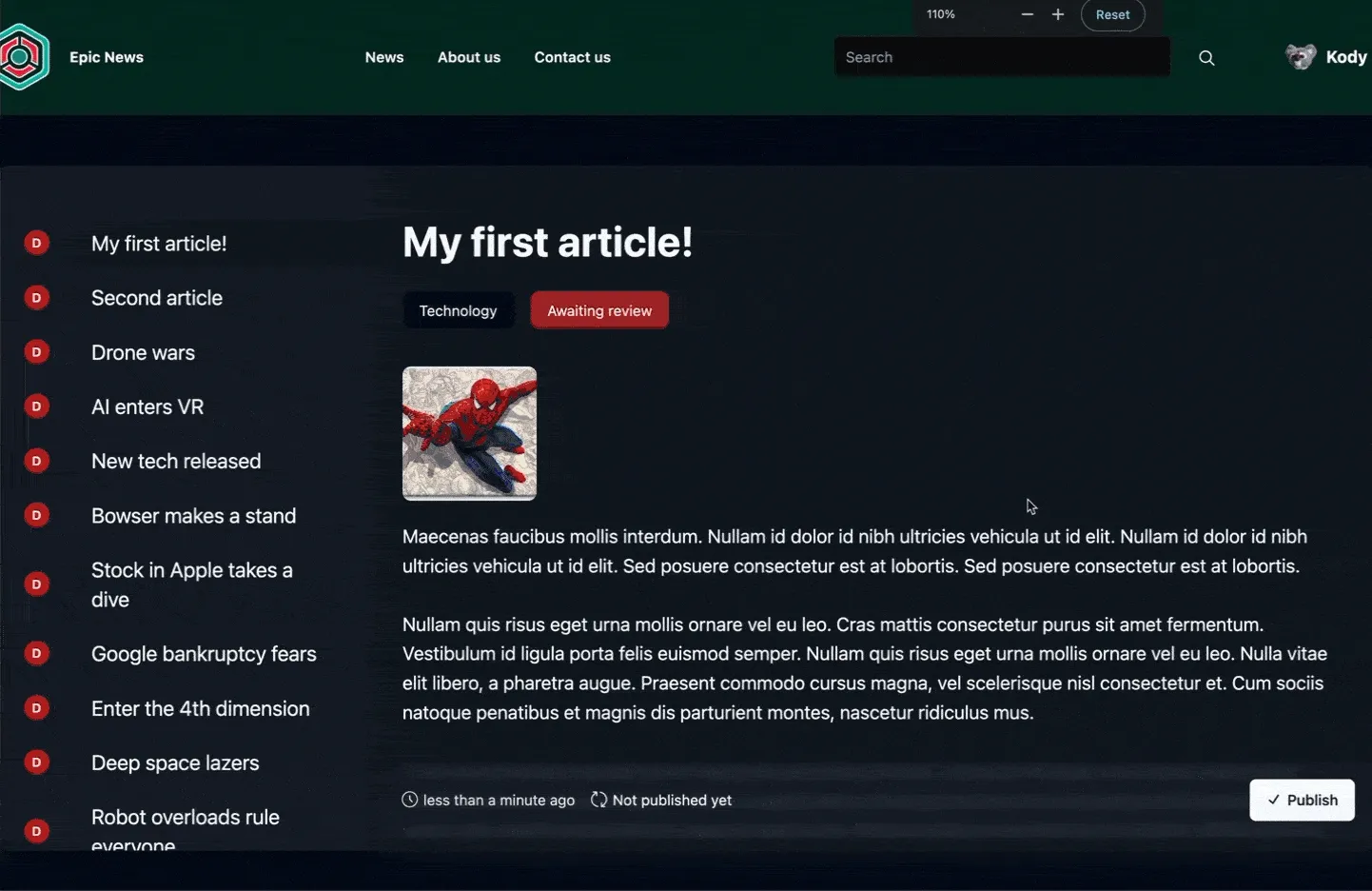 Publish unpublish article