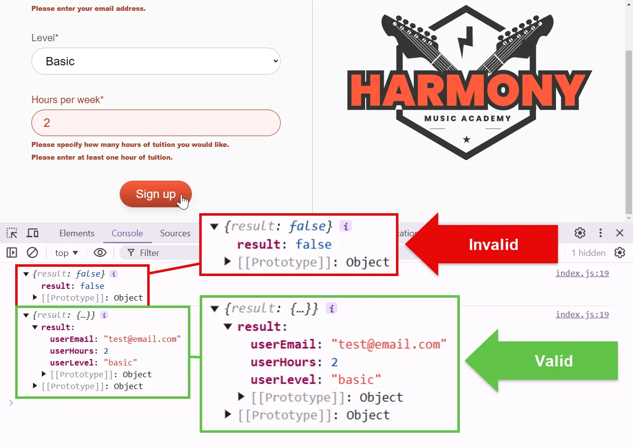 Result console log results